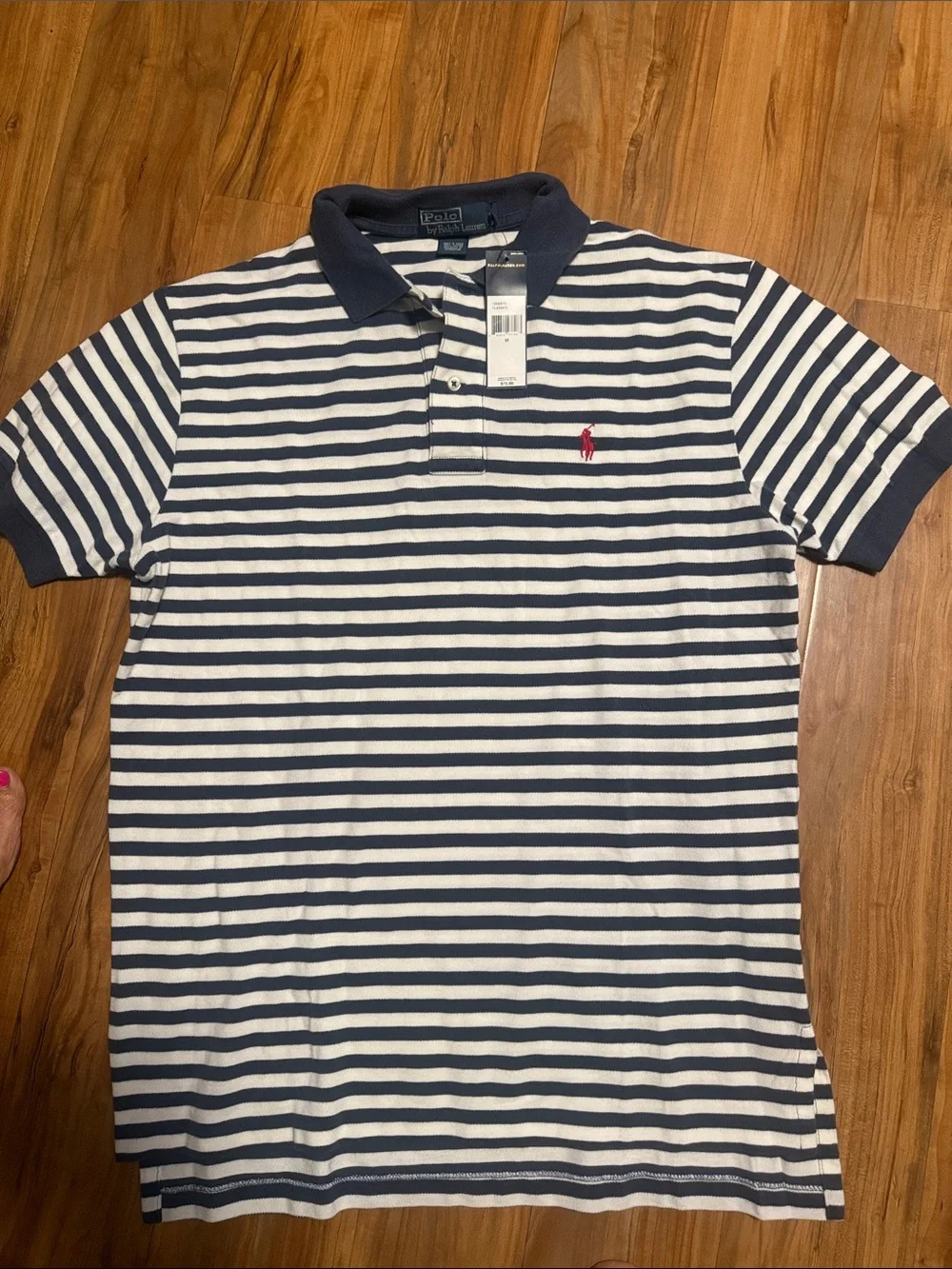 Polo by Ralph Lauren Navy & White Striped Polo with Red Pony
